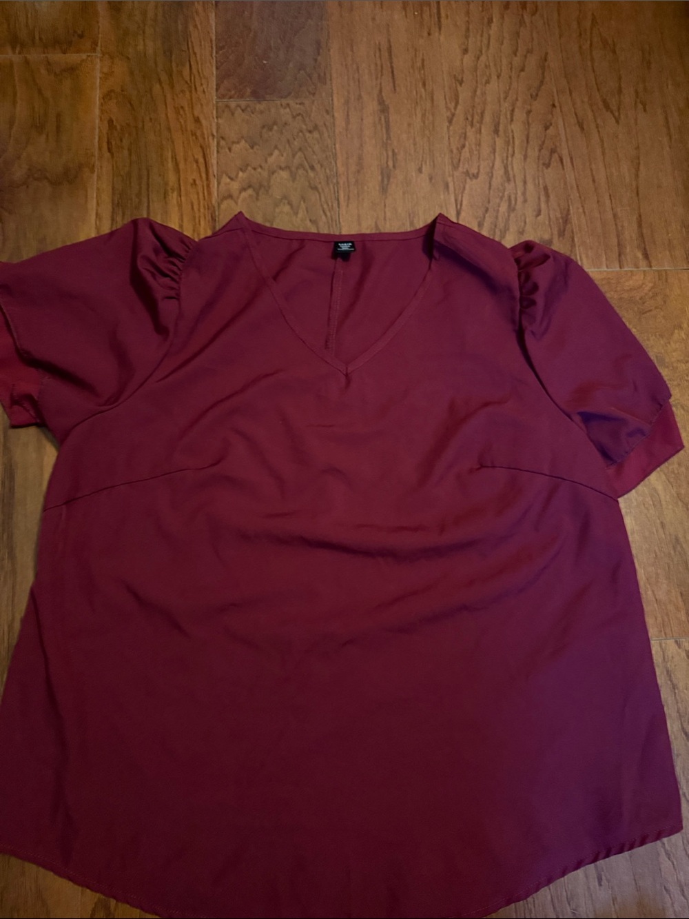 SHEIN Burgundy V-Neck Puff Sleeve Blouse